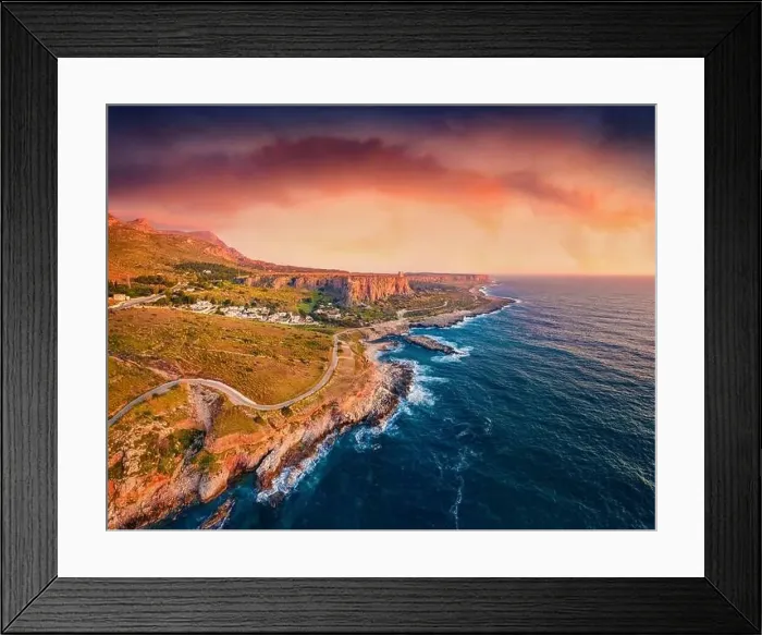 Framed Print : Aerial landscape photography. Picturesque sprimng sunset on Sicily Framed Print : Aerial landscape photography. Picturesque sprimng sunset on Sicily