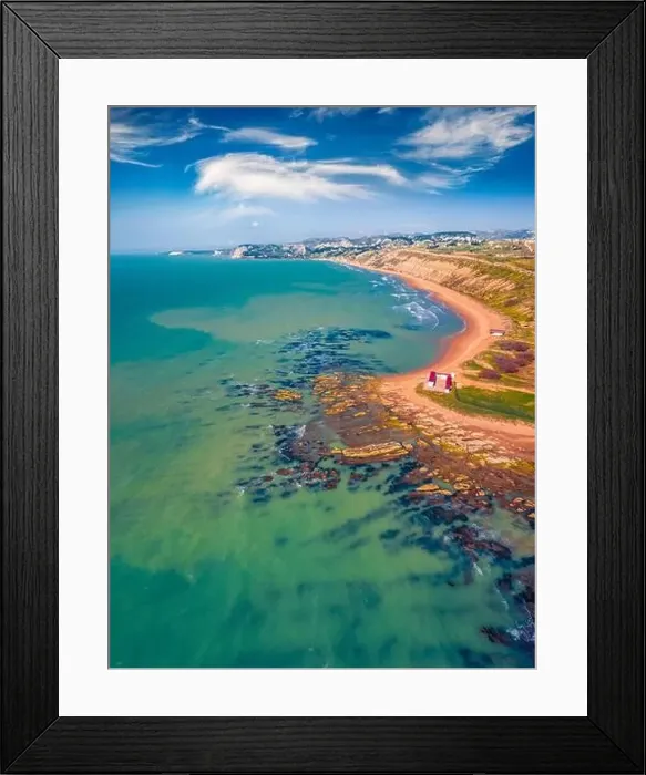 Framed Print : Aerial landscape photography. Sunny spring view from flying drone of Giallonardo Beach Framed Print : Aerial landscape photography. Sunny spring view from flying drone of Giallonardo Beach