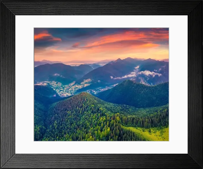 Framed Print : Beautiful summer scenery. Wonderful summer view from flying drone of Carpathian mountains Framed Print : Beautiful summer scenery. Wonderful summer view from flying drone of Carpathian mountains