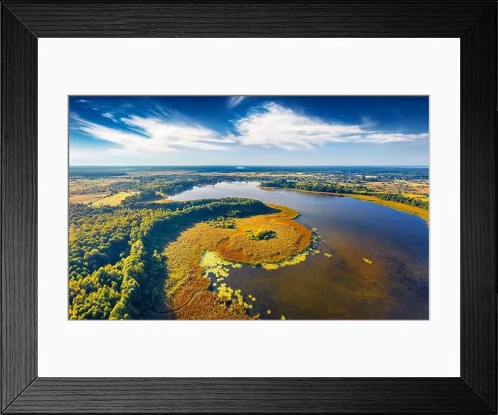 Framed Print : Aerial landscape photography. Stunning morning view from flying drone of Pishchans'ke lake Framed Print : Aerial landscape photography. Stunning morning view from flying drone of Pishchans'ke lake