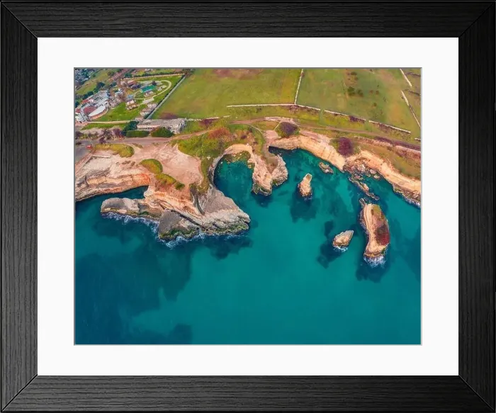 Framed Print : Aerial landscape photography. Straight-down view from flying drone of popular tourist attraction - Torre Sant'Andrea Framed Print : Aerial landscape photography. Straight-down view from flying drone of popular tourist attraction - Torre Sant'Andrea