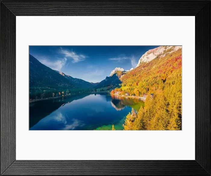 Framed Print : Aerial landscape photography. Colorful morning view from flying drone of Hintersee lake Framed Print : Aerial landscape photography. Colorful morning view from flying drone of Hintersee lake