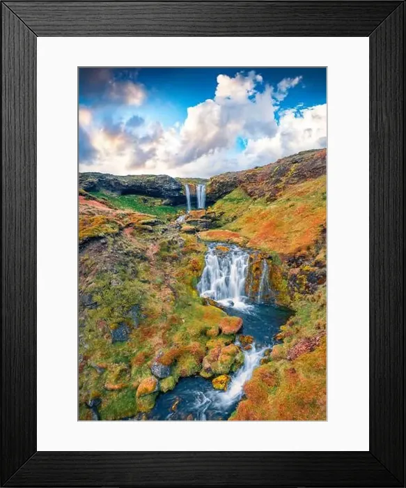 Framed Print : Aerial landscape photography. Colorful view from flying drone of Sheep's Waterfall