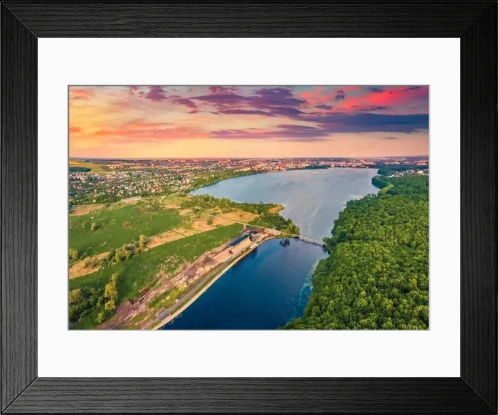 Framed Print : Aerial landscape photography. Fantastic summer view from flying drone of Ternopil lake Framed Print : Aerial landscape photography. Fantastic summer view from flying drone of Ternopil lake
