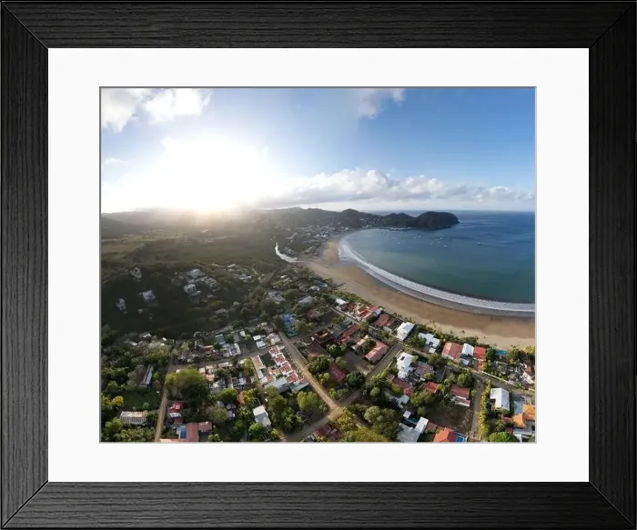 Framed Print : Aerial panorama of San Juan Del sur city in Nicaragua on sunrise light Framed Print : Aerial panorama of San Juan Del sur city in Nicaragua on sunrise light