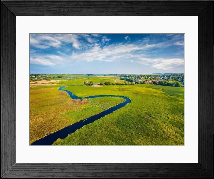 Framed Print : View from flying drone. Spectacular morning view of Seret river Framed Print : View from flying drone. Spectacular morning view of Seret river