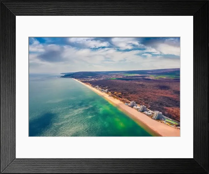 Framed Print : Aerial spring view of Albena Beach Framed Print : Aerial spring view of Albena Beach