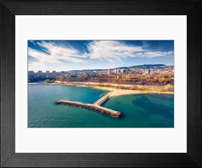 Framed Print : Early spring in Varna. Aerial morning view of Varna port