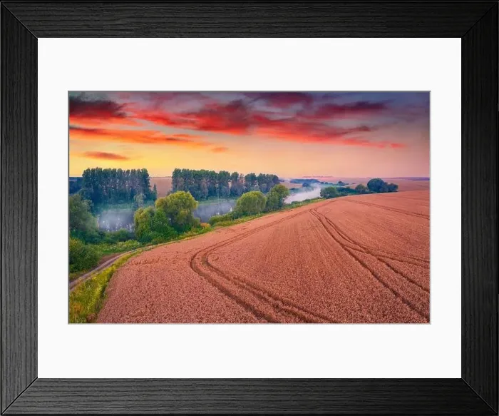 Framed Print : Misty summer sunset on outskirts of Ternopil town Framed Print : Misty summer sunset on outskirts of Ternopil town