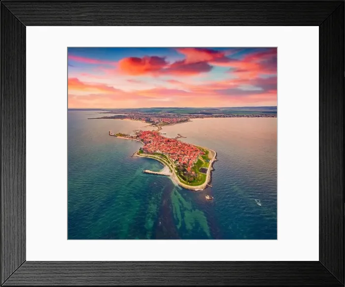 Framed Print : Beautiful summer scenery. View from flying drone of old town of Nessebar Framed Print : Beautiful summer scenery. View from flying drone of old town of Nessebar