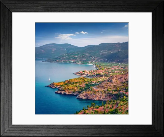 Framed Print : Aerial summer view of Kardamili port Framed Print : Aerial summer view of Kardamili port
