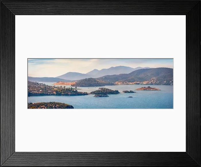 Framed Print : Panoranic summer cityscape of Poros town Framed Print : Panoranic summer cityscape of Poros town