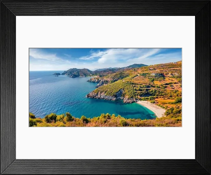 Framed Print : Aerial summer view of Mageiras beach Framed Print : Aerial summer view of Mageiras beach