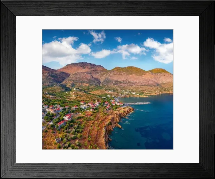 Framed Print : View from flying drone of Kotronas village Framed Print : View from flying drone of Kotronas village