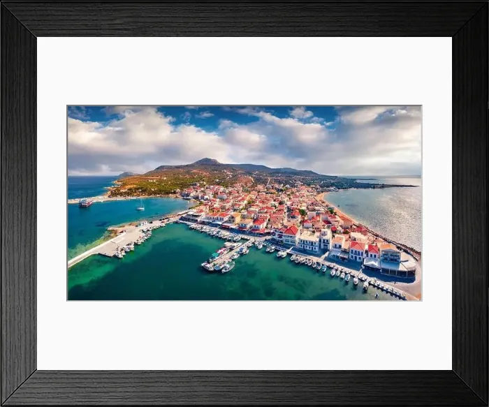 Framed Print : Coilorful summer cityscape of Elafonisos town Framed Print : Coilorful summer cityscape of Elafonisos town