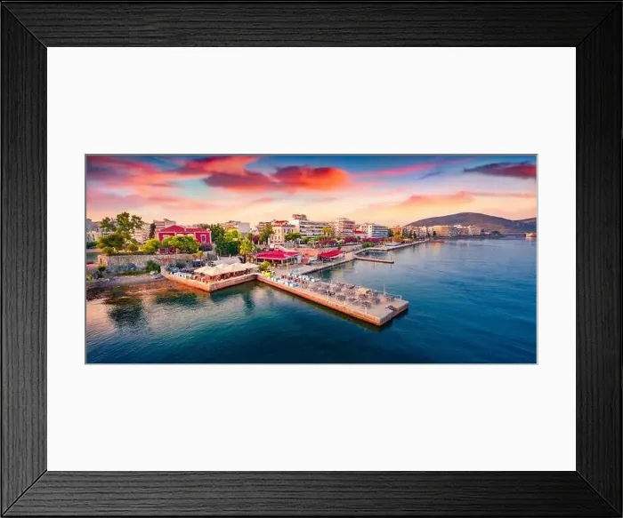 Framed Print : Small restaurant on the pier in Chalcis town Framed Print : Small restaurant on the pier in Chalcis town