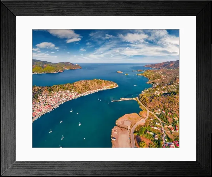 Framed Print : View from flying drone of Poros town Framed Print : View from flying drone of Poros town