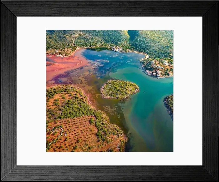 Framed Print : Straight down view of Limin Ieraka village and Riva island Framed Print : Straight down view of Limin Ieraka village and Riva island