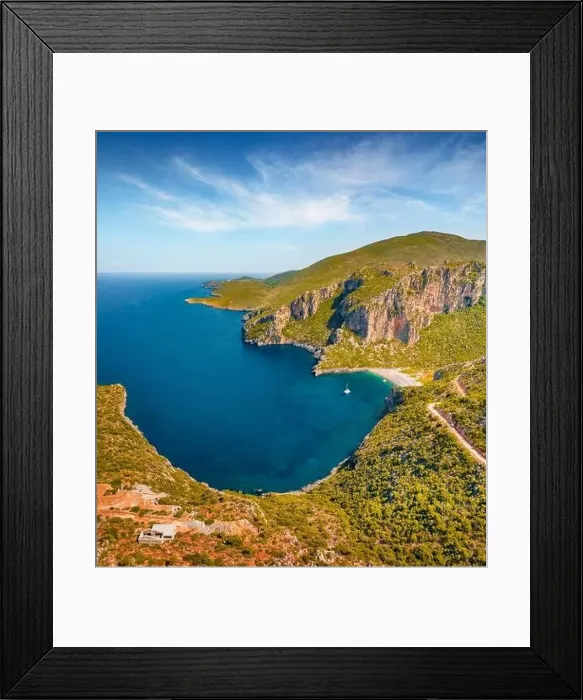Framed Print : View from flying drone of Damos Beach Framed Print : View from flying drone of Damos Beach
