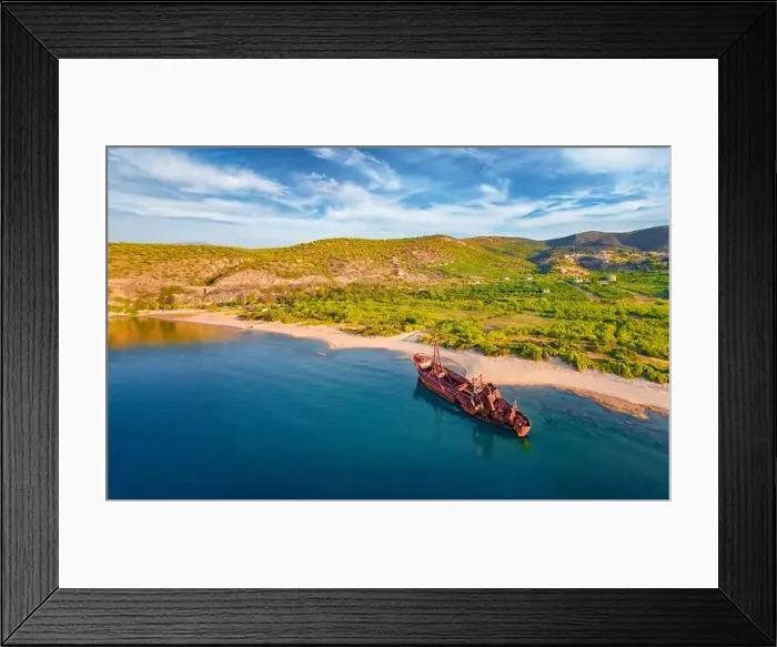 Framed Print : Spectacular morning view of Valtaki beach with Dimitrios Shipwreck Framed Print : Spectacular morning view of Valtaki beach with Dimitrios Shipwreck