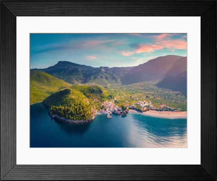 Framed Print : Aerial summer view of Paralia village Framed Print : Aerial summer view of Paralia village