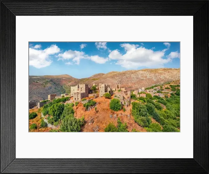 Framed Print : View from flying drone of ancient village fortress of the Mani Peninsula - Vathia Framed Print : View from flying drone of ancient village fortress of the Mani Peninsula - Vathia