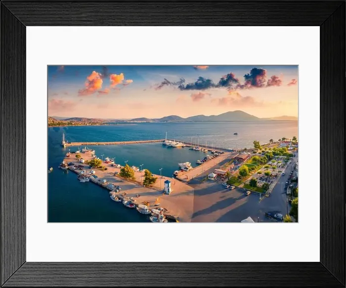 Framed Print : View from flying drone of Nea Artaki port Framed Print : View from flying drone of Nea Artaki port