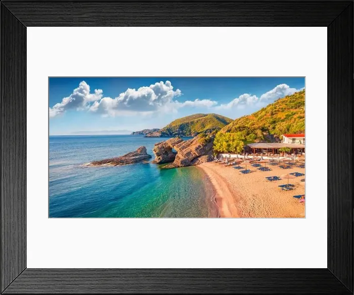 Framed Print : Spectacular morning view of Kama beach in Kalamos village Framed Print : Spectacular morning view of Kama beach in Kalamos village