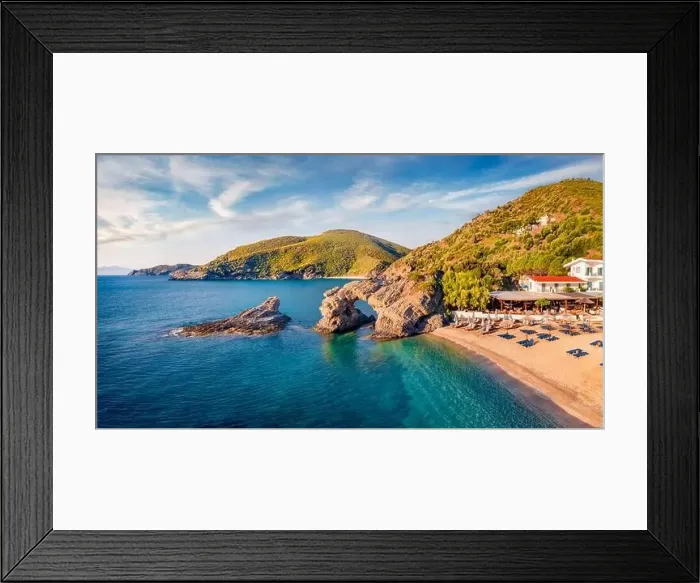 Framed Print : Adorable morning view of Kama beach in Kalamos village Framed Print : Adorable morning view of Kama beach in Kalamos village