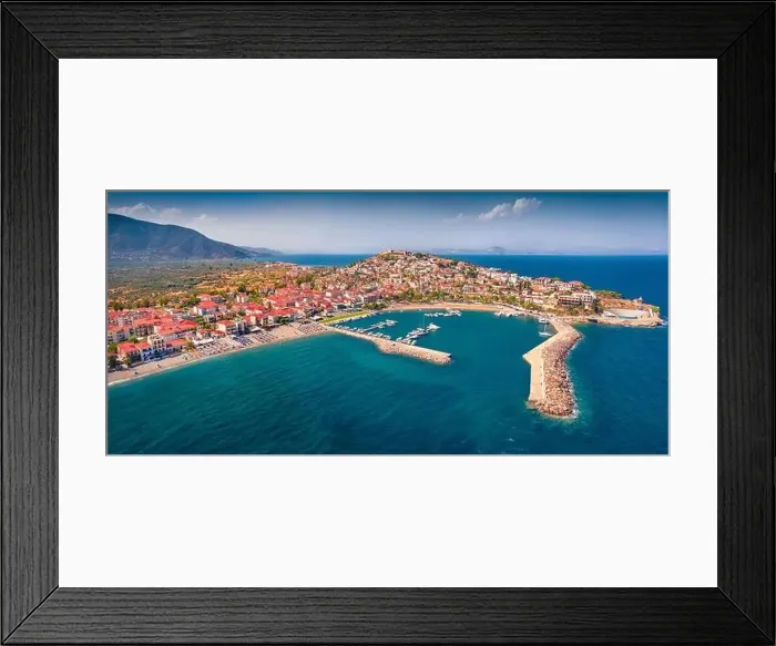 Framed Print : Panonoramic view from flying drone of Astros port Framed Print : Panonoramic view from flying drone of Astros port