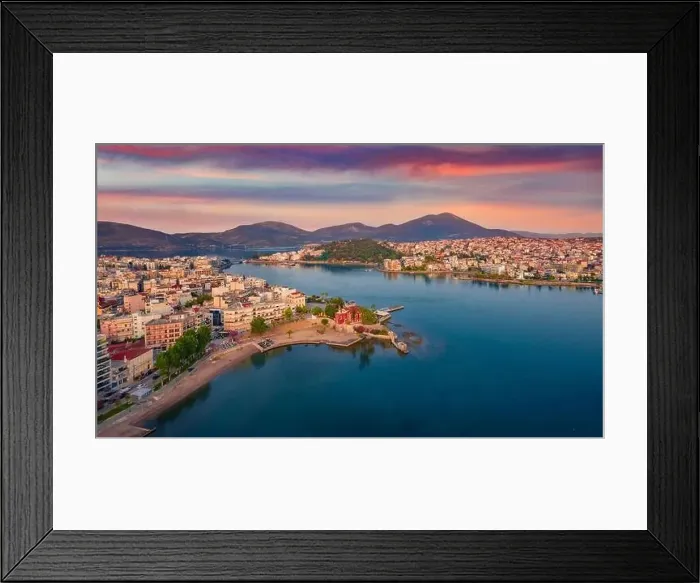 Framed Print : Great sunrise in Chalcis town. Stunning morning seascape of Aegean sea Framed Print : Great sunrise in Chalcis town. Stunning morning seascape of Aegean sea