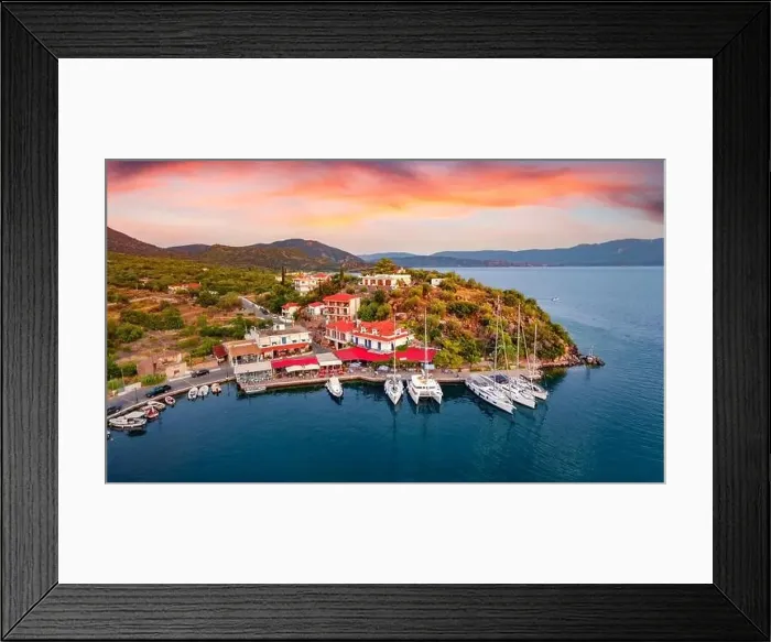 Framed Print : View from flying drone of Vathi port Framed Print : View from flying drone of Vathi port
