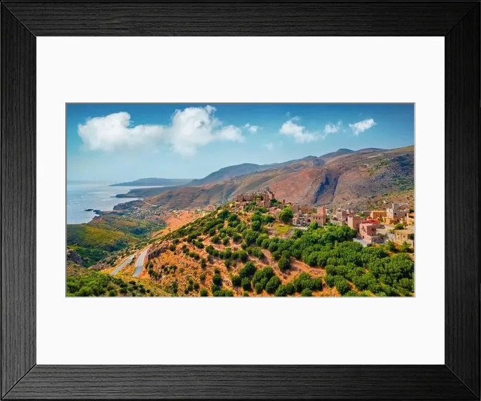 Framed Print : View from flying drone of ancient village fortress of the Mani Peninsula - Vathia Framed Print : View from flying drone of ancient village fortress of the Mani Peninsula - Vathia
