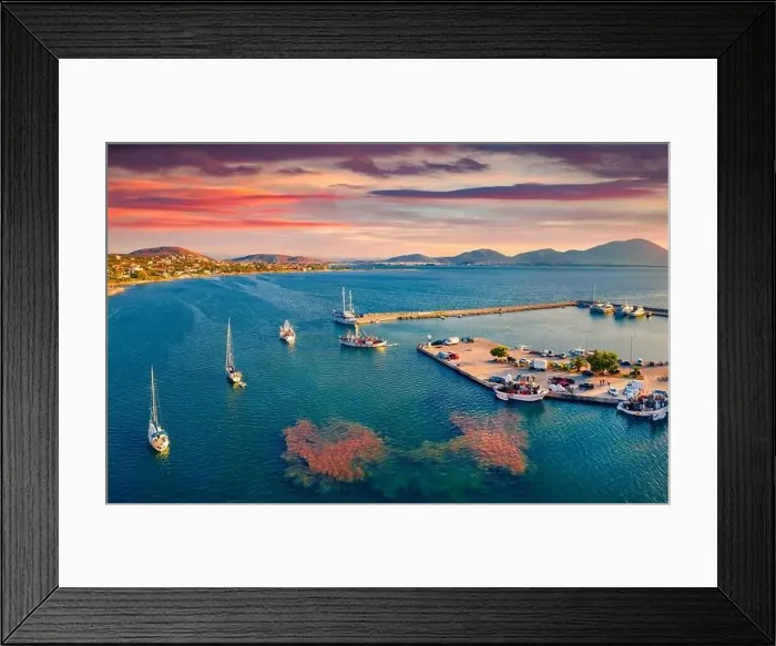 Framed Print : View from flying drone of Nea Artaki port Framed Print : View from flying drone of Nea Artaki port