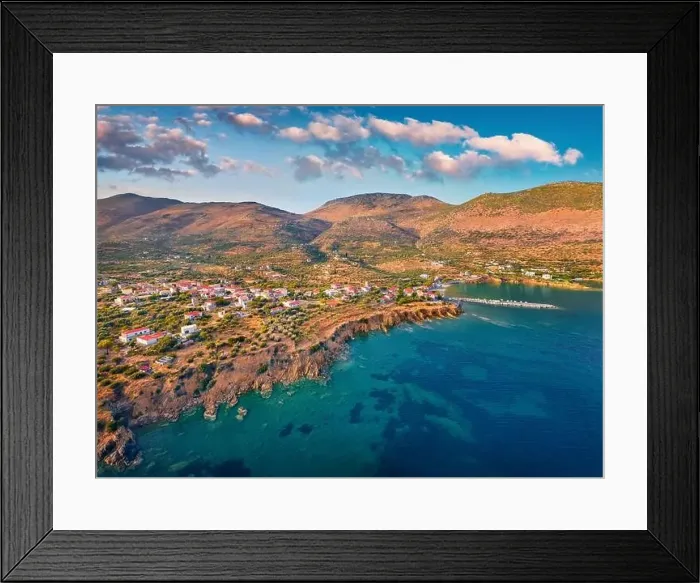 Framed Print : View from flying drone of Kotronas village Framed Print : View from flying drone of Kotronas village