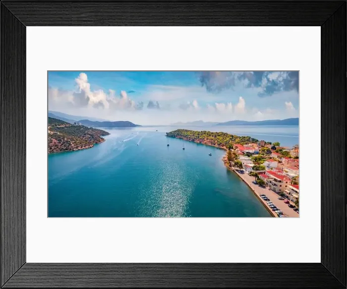 Framed Print : Spectacular summer cityscape of Ermioni port Framed Print : Spectacular summer cityscape of Ermioni port