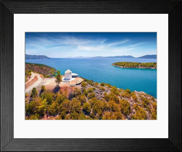 Framed Print : Fantastic summer view of old windmill in outskirts of Ermioni town Framed Print : Fantastic summer view of old windmill in outskirts of Ermioni town