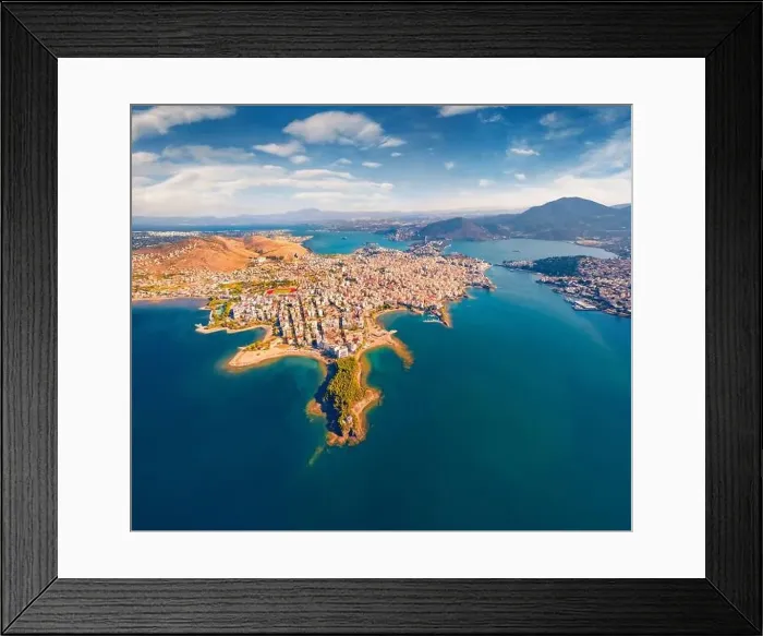 Framed Print : Sunny view from flying drone of Chalcis town Framed Print : Sunny view from flying drone of Chalcis town