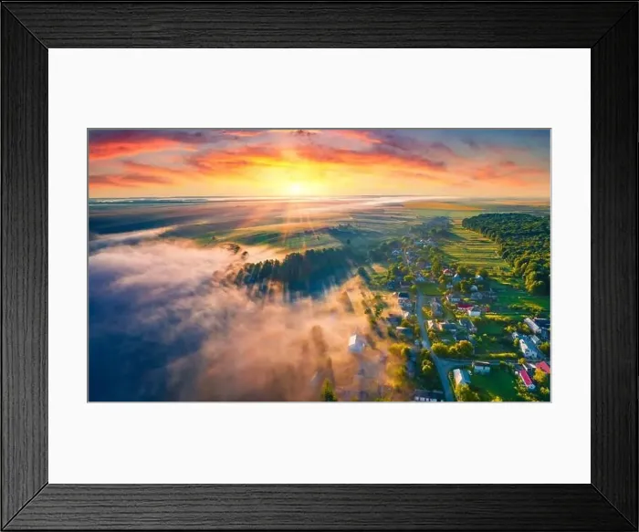 Framed Print : Fantastic summer sunrise on Ternopil outskirts with asphalt road Framed Print : Fantastic summer sunrise on Ternopil outskirts with asphalt road