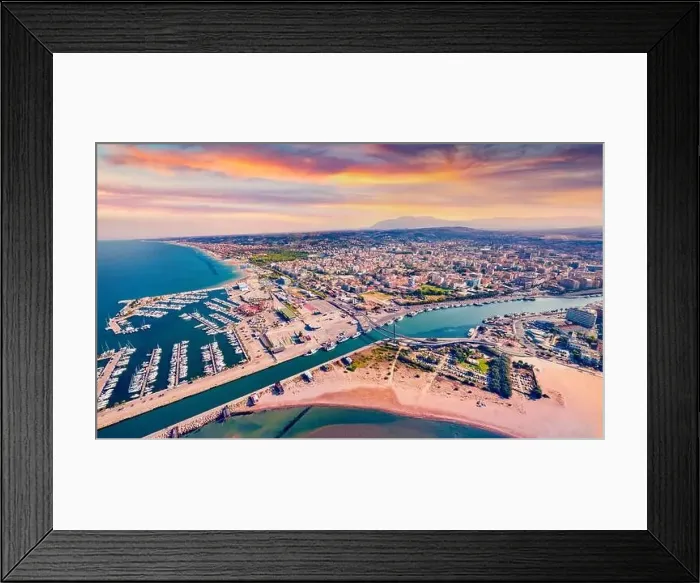 Framed Print : Spectacular summer view from flying drone Pescara port Framed Print : Spectacular summer view from flying drone Pescara port