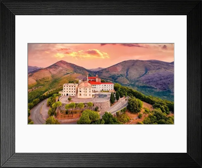 Framed Print : Astonishing summer view from flying drone of Sanctuary of the Madonna della Civita Catholic church Framed Print : Astonishing summer view from flying drone of Sanctuary of the Madonna della Civita Catholic church