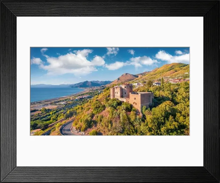 Framed Print : View from flying drone of Fiuzzi Сastledella Foresta