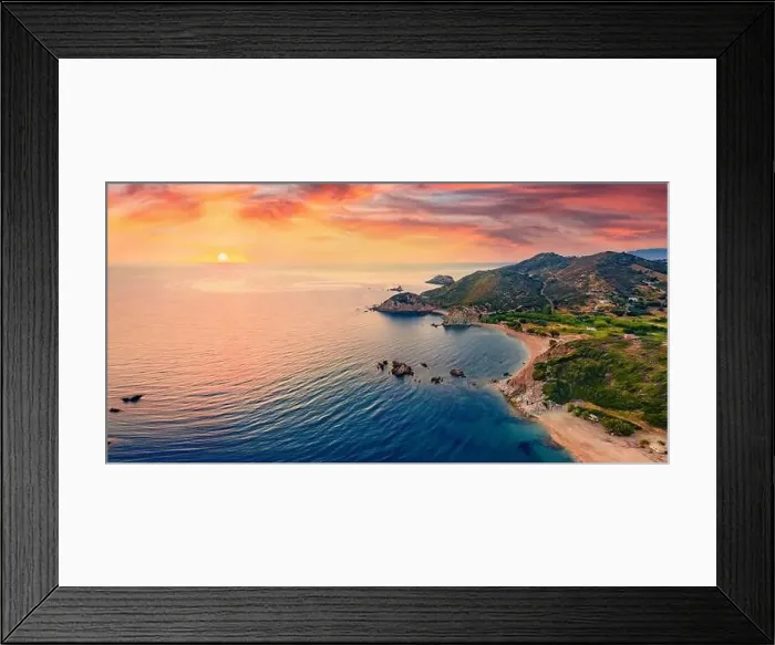 Framed Print : View from flying drone of Cheromylos beach with endless horizon Framed Print : View from flying drone of Cheromylos beach with endless horizon