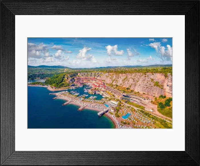 Framed Print : View from flying drone opf Marina di Portopiccolo Framed Print : View from flying drone opf Marina di Portopiccolo
