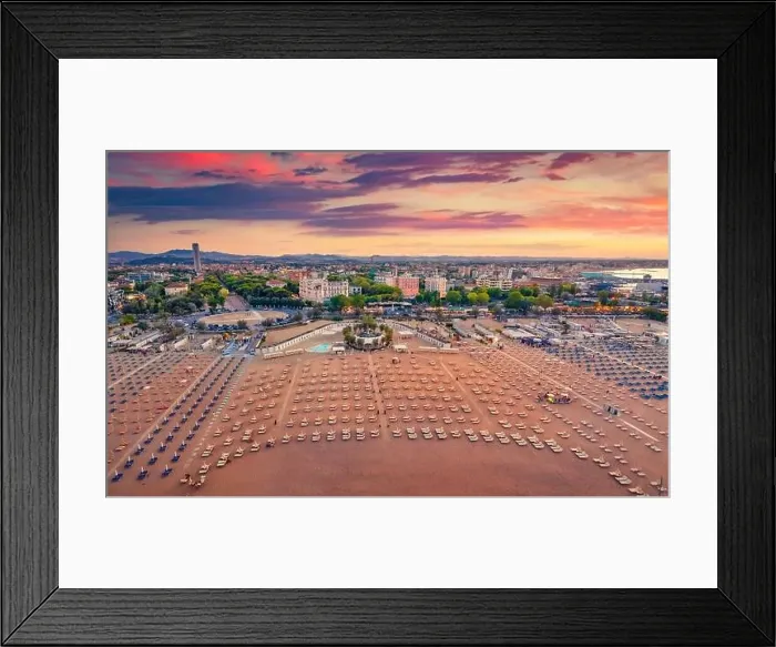 Framed Print : View from flying drone of Libera Rimini public beach Framed Print : View from flying drone of Libera Rimini public beach