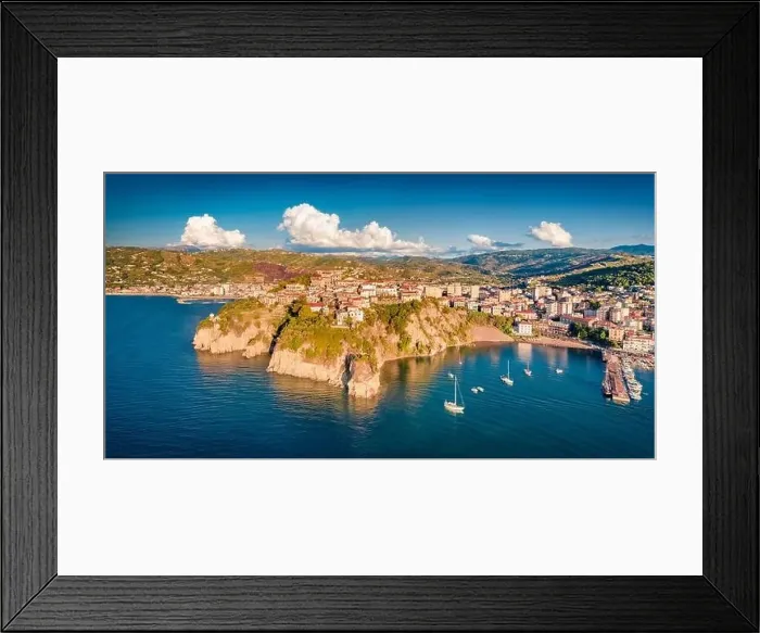 Framed Print : Perfect evening view from flying drone of Agropoli port Framed Print : Perfect evening view from flying drone of Agropoli port