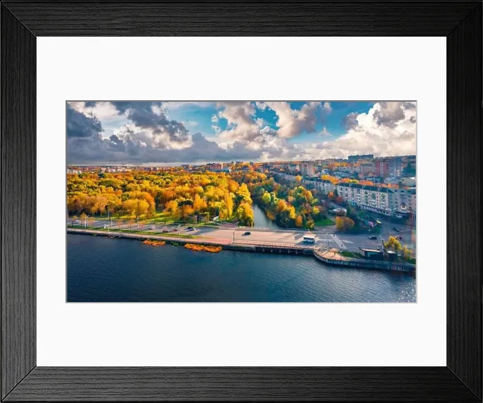 Framed Print : Dramatic autumn cityscape of Ternopil town Framed Print : Dramatic autumn cityscape of Ternopil town