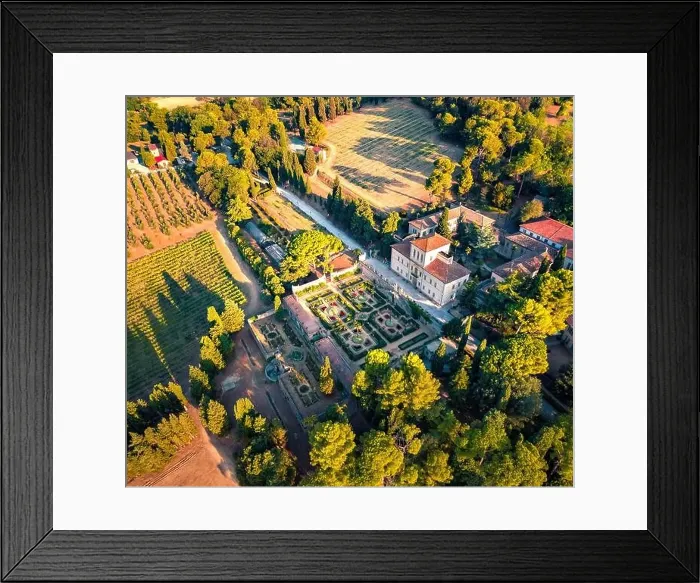 Framed Print : Spectacular summer view from flying drone of Villa Caprile Framed Print : Spectacular summer view from flying drone of Villa Caprile