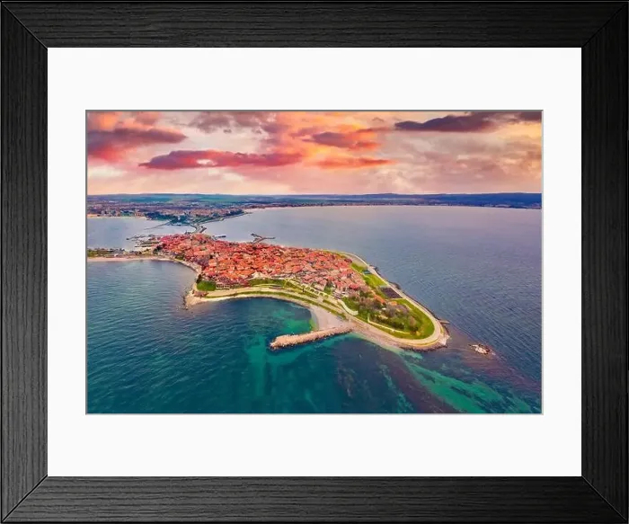 Framed Print : Wonderful spring view from flying drone of old town of Nessebar Framed Print : Wonderful spring view from flying drone of old town of Nessebar