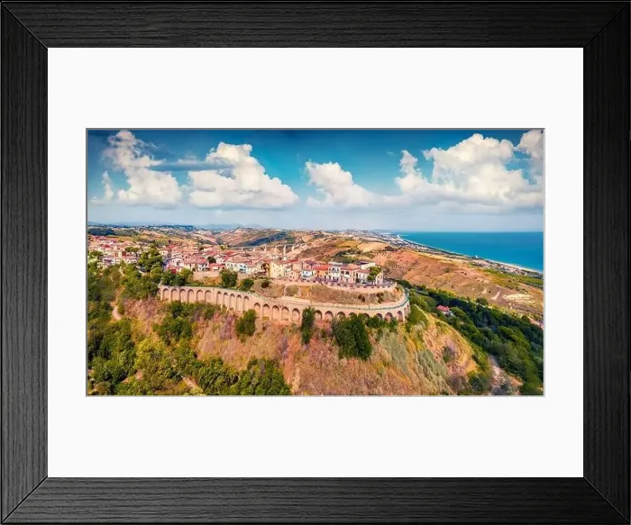 Framed Print : Bright summer view from flying drone Silvi Paese village Framed Print : Bright summer view from flying drone Silvi Paese village